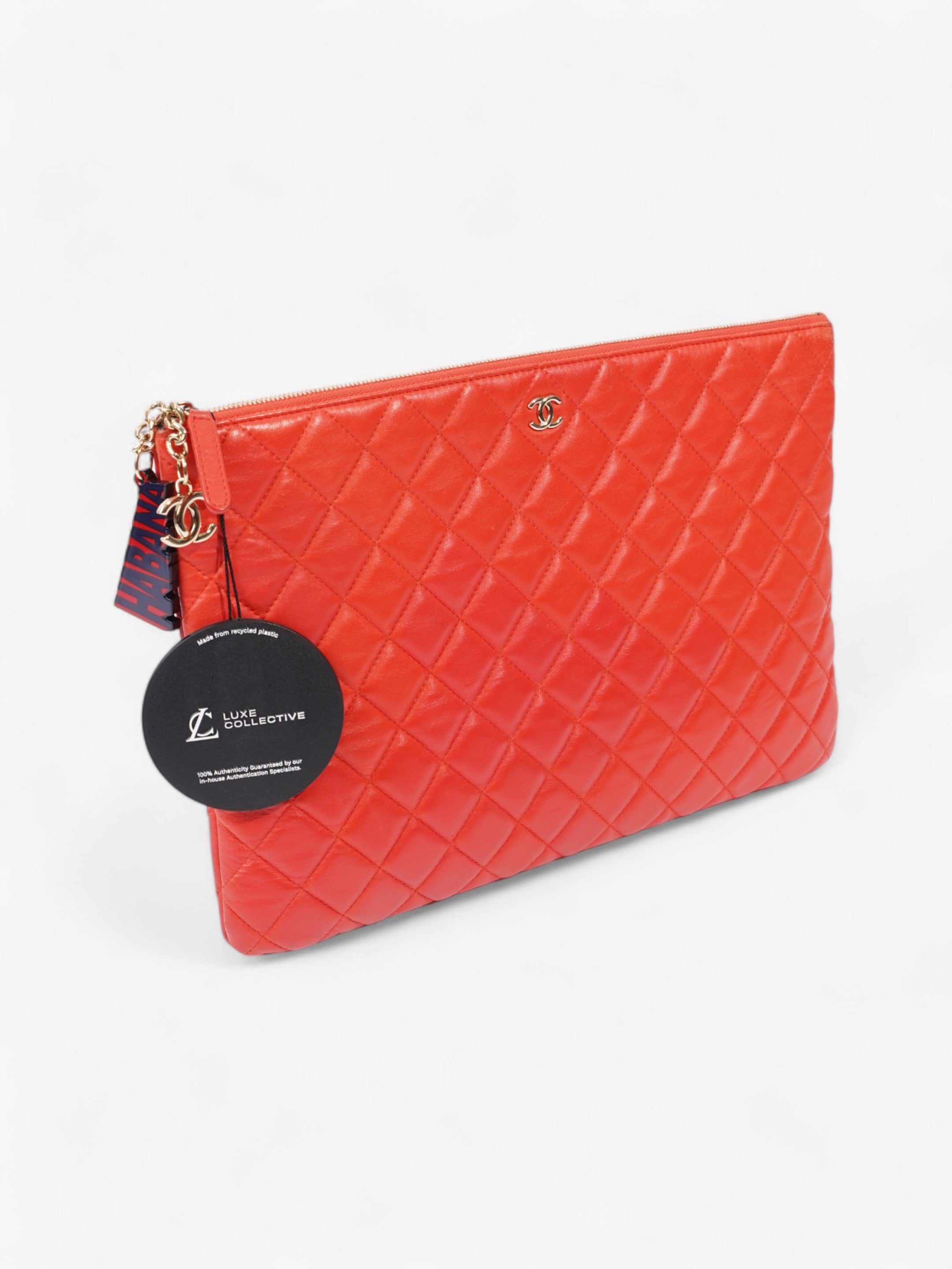 Chanel Matelasse Lambskin Clutch Red Lambskin Leather
