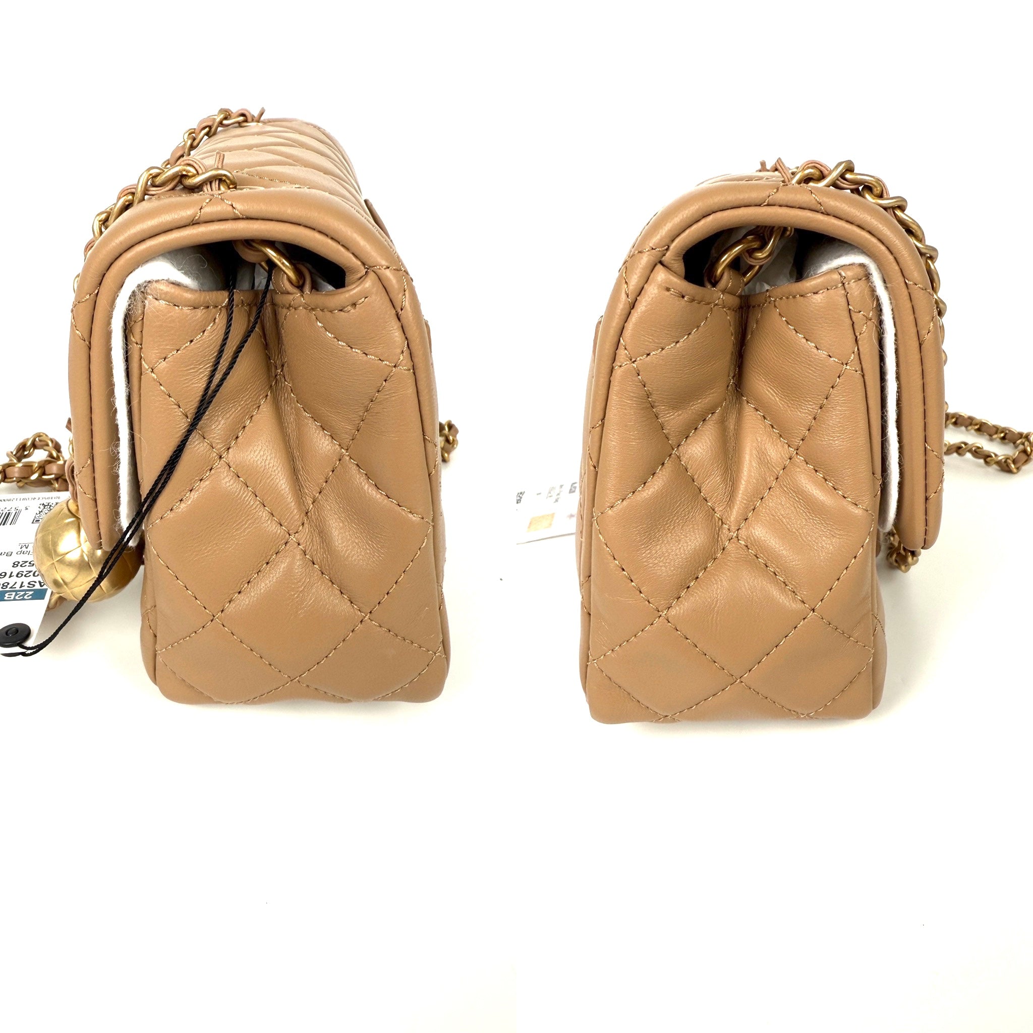 New CHANEL Mini Pearl Crush Lambskin Quilted Dark Beige Flap Crossbody Bag