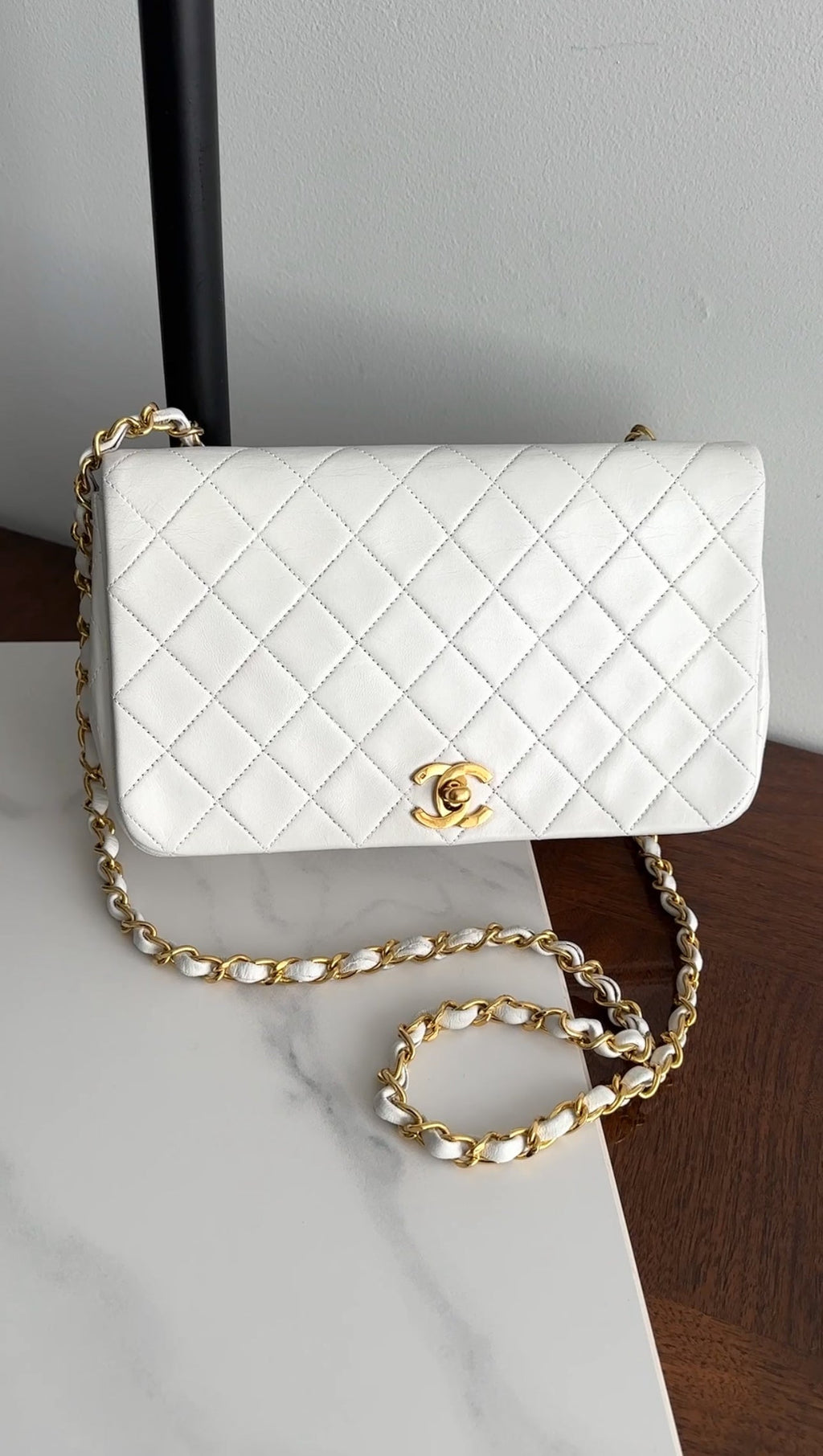 Chanel Vintage 1989 White Classic Medium Full Flap Bag