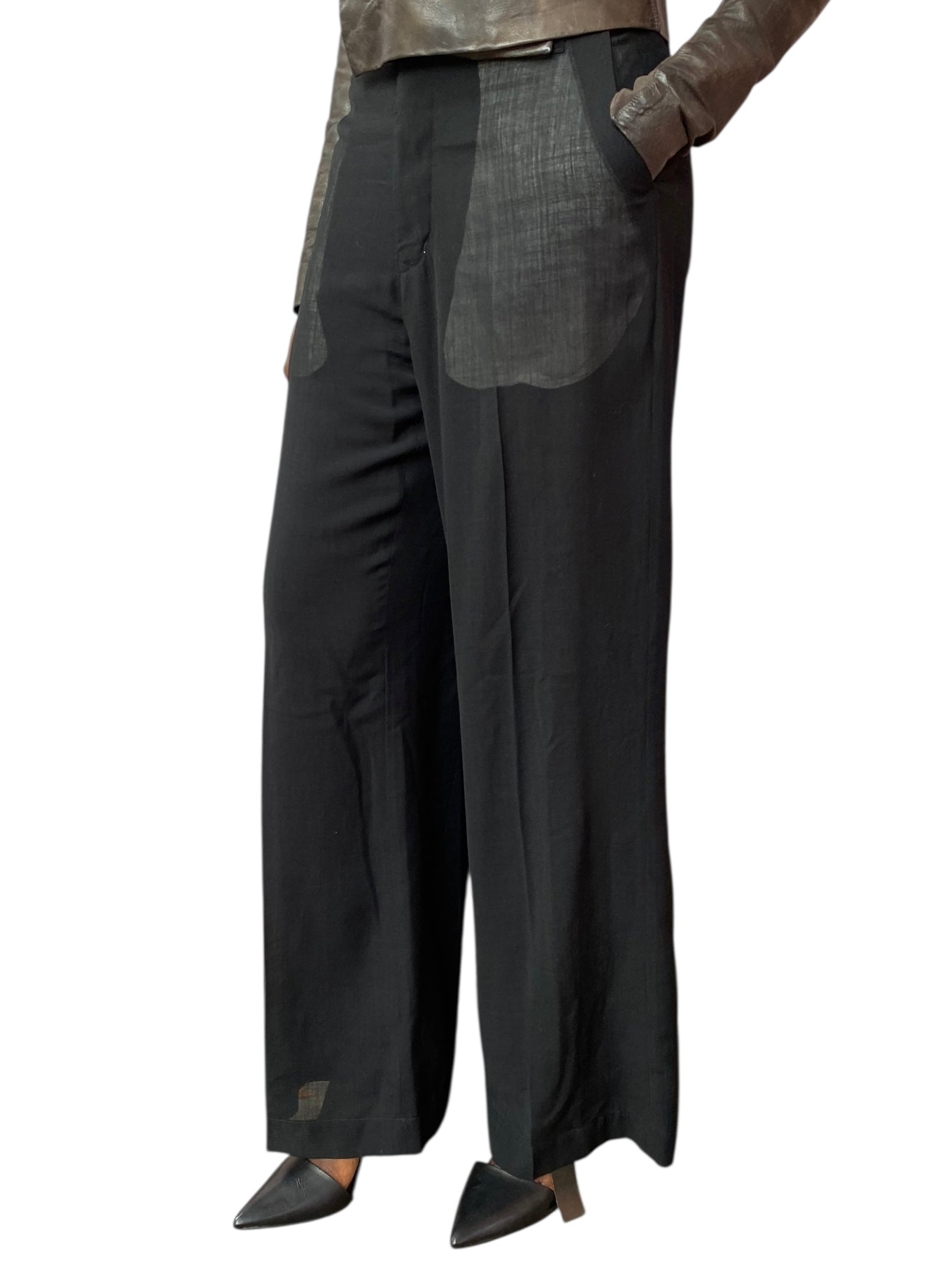 Rick Owens Black Sheer Wide Leg Trousers - 42 / US 8