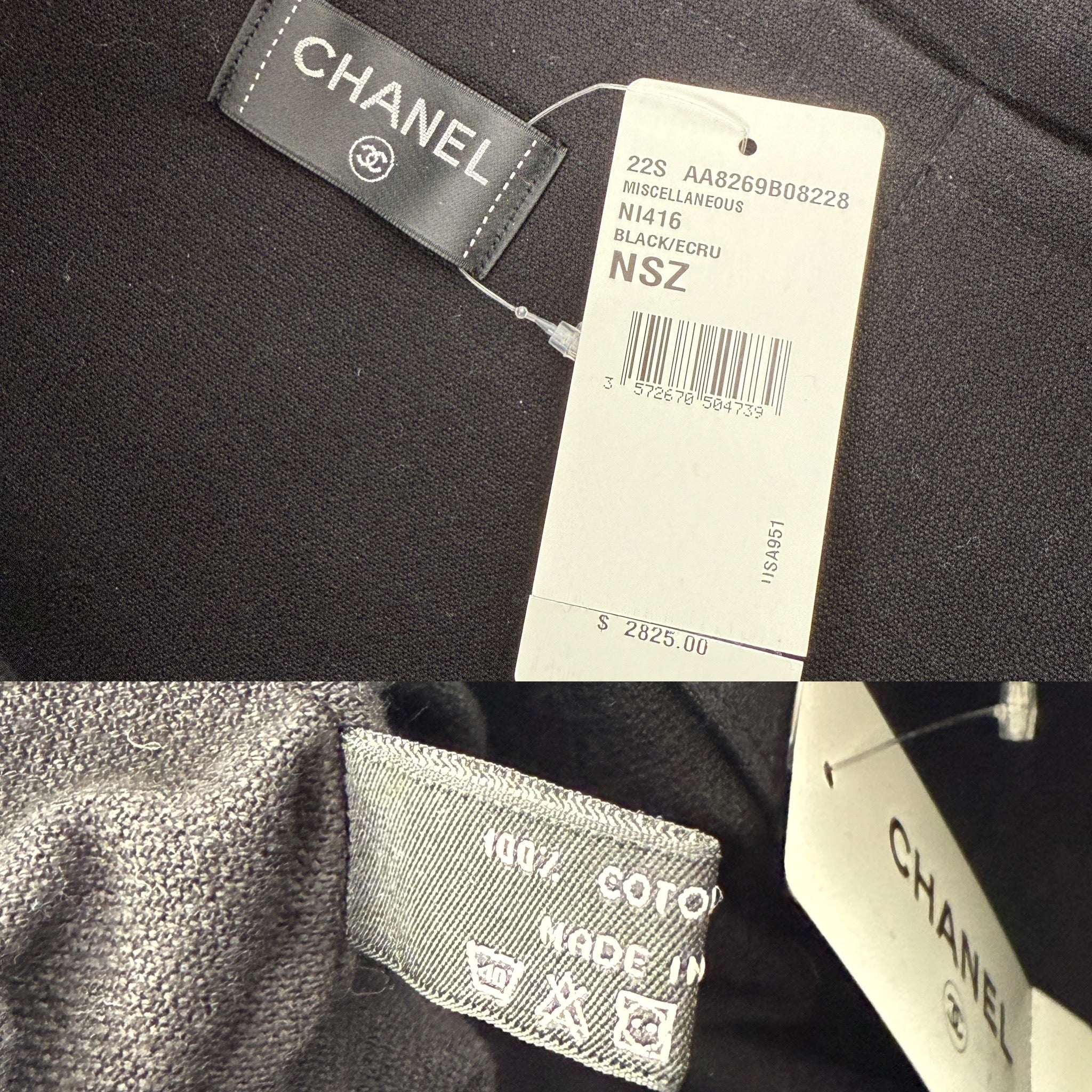 CHANEL Terry Cotton Fringe CC Logo Black Ecru Beach Shopping Tote with Pouch and Towel