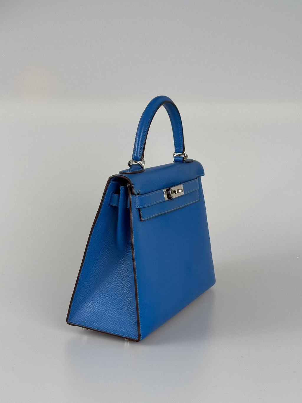 Hermes Kelly 28cm Sellier Bag In Blue Epsom Leather With Silver Hardware