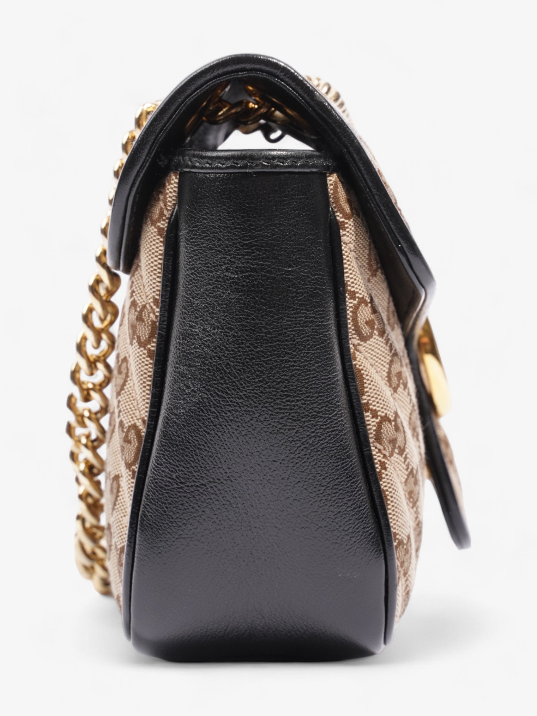 Gucci Marmont Flap Beige And Ebony GG Supreme / Black Canvas Small