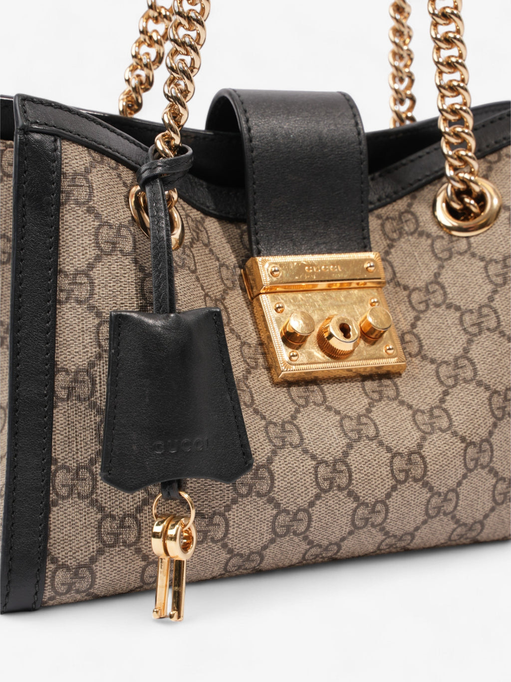 Gucci Padlock Beige And Ebony GG Supreme / Black Coated Canvas Small