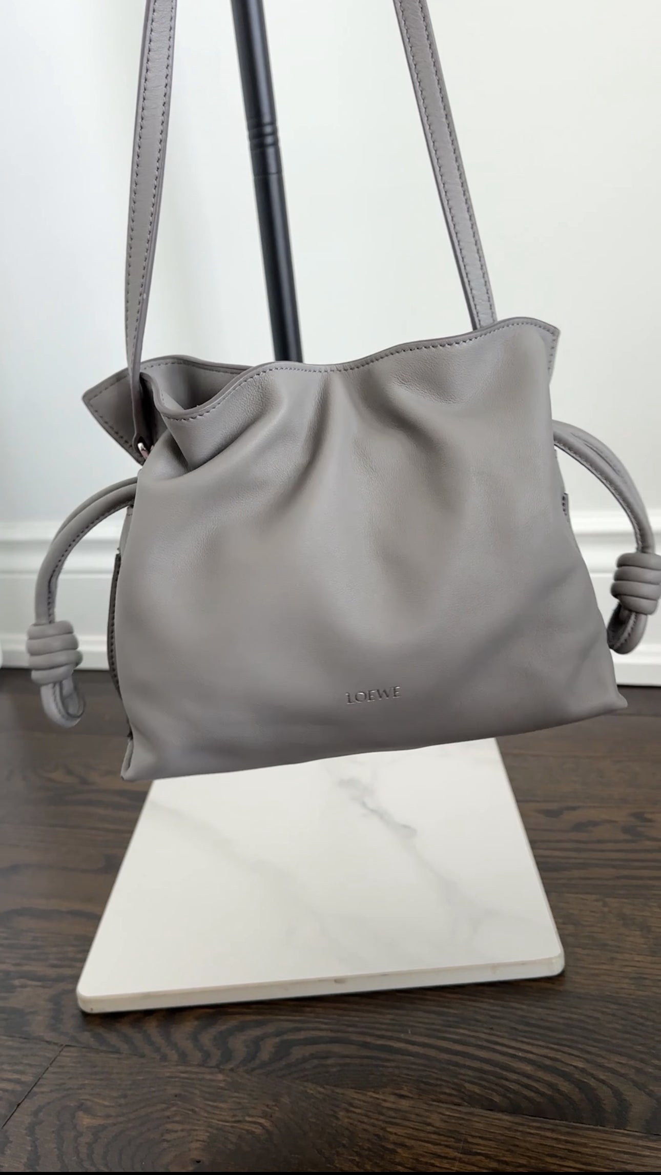 Loewe Pearl Grey Leather Mini Flamenco Clutch Bag