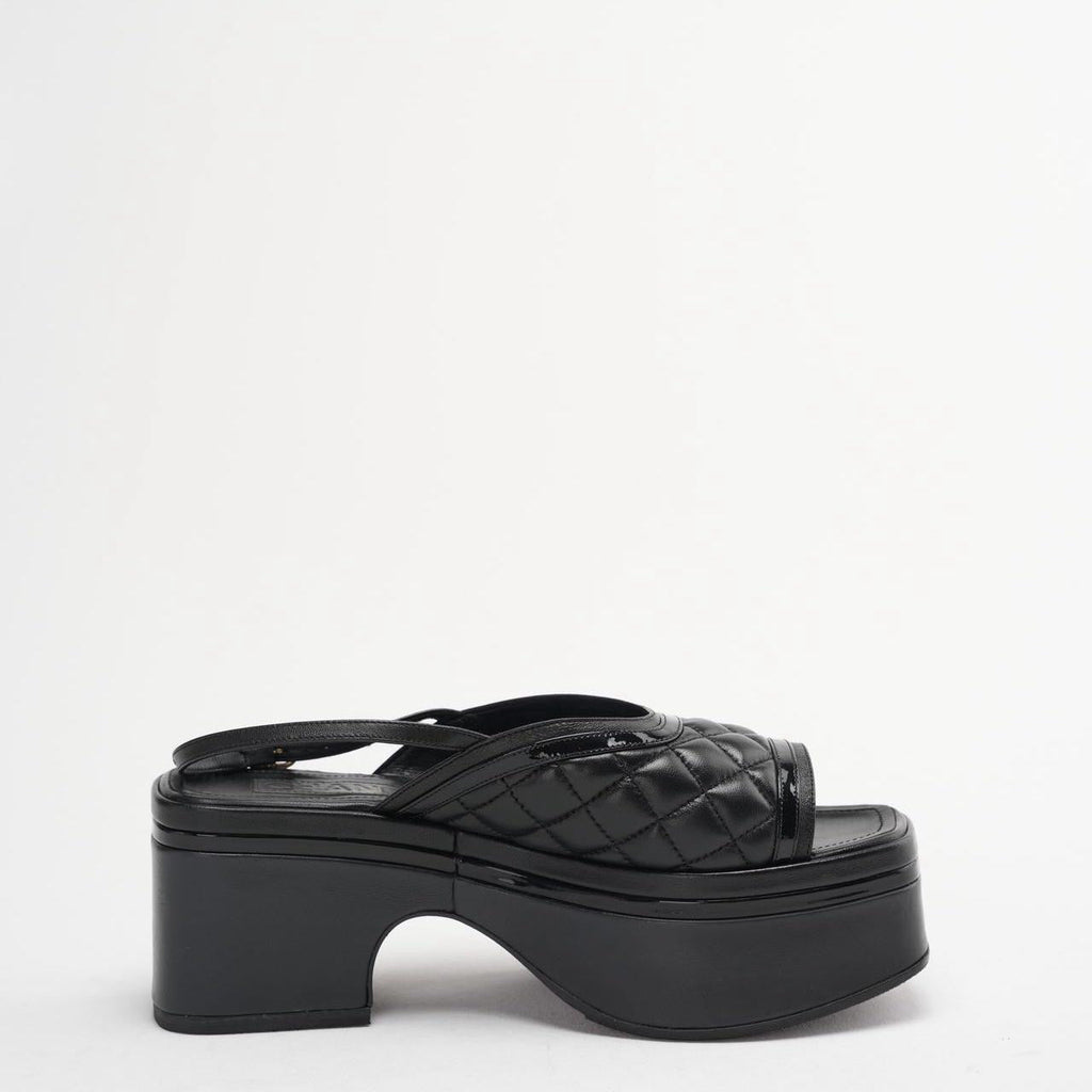 Chanel Black Slingback Quilted Leather Sandals Size 39