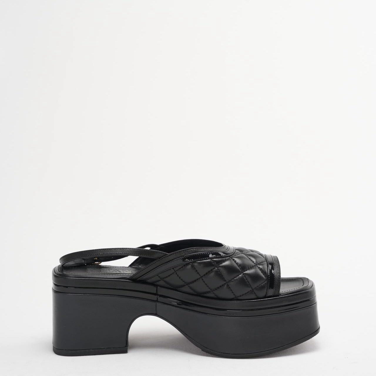 Chanel Black Slingback Quilted Leather Sandals Size 39