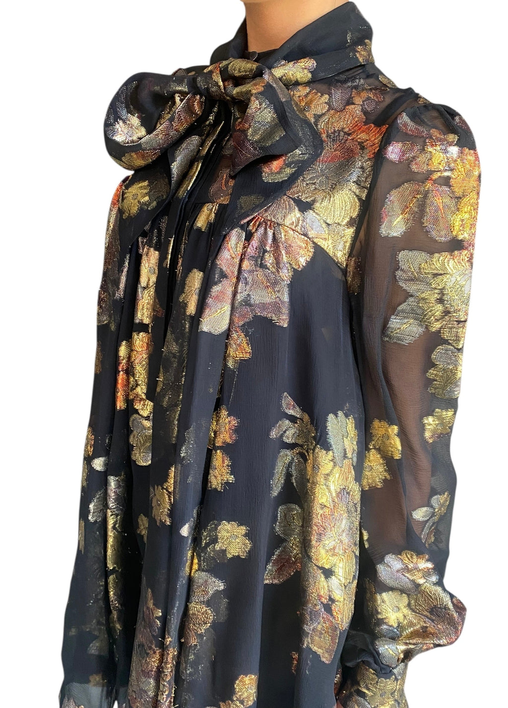 Saint Laurent Black Floral Silk Jacquard Mini Flared Dress - 40