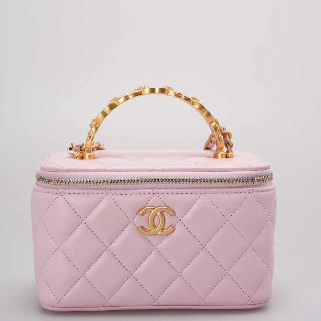 Chanel Vanity Case Pink Quilted Lambskin with Crystal Handle from 2024