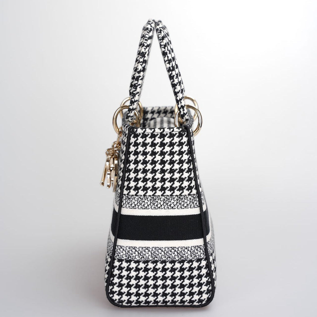 Christian Dior Black White Houndstooth Canvas Medium Lady D-Lite bag