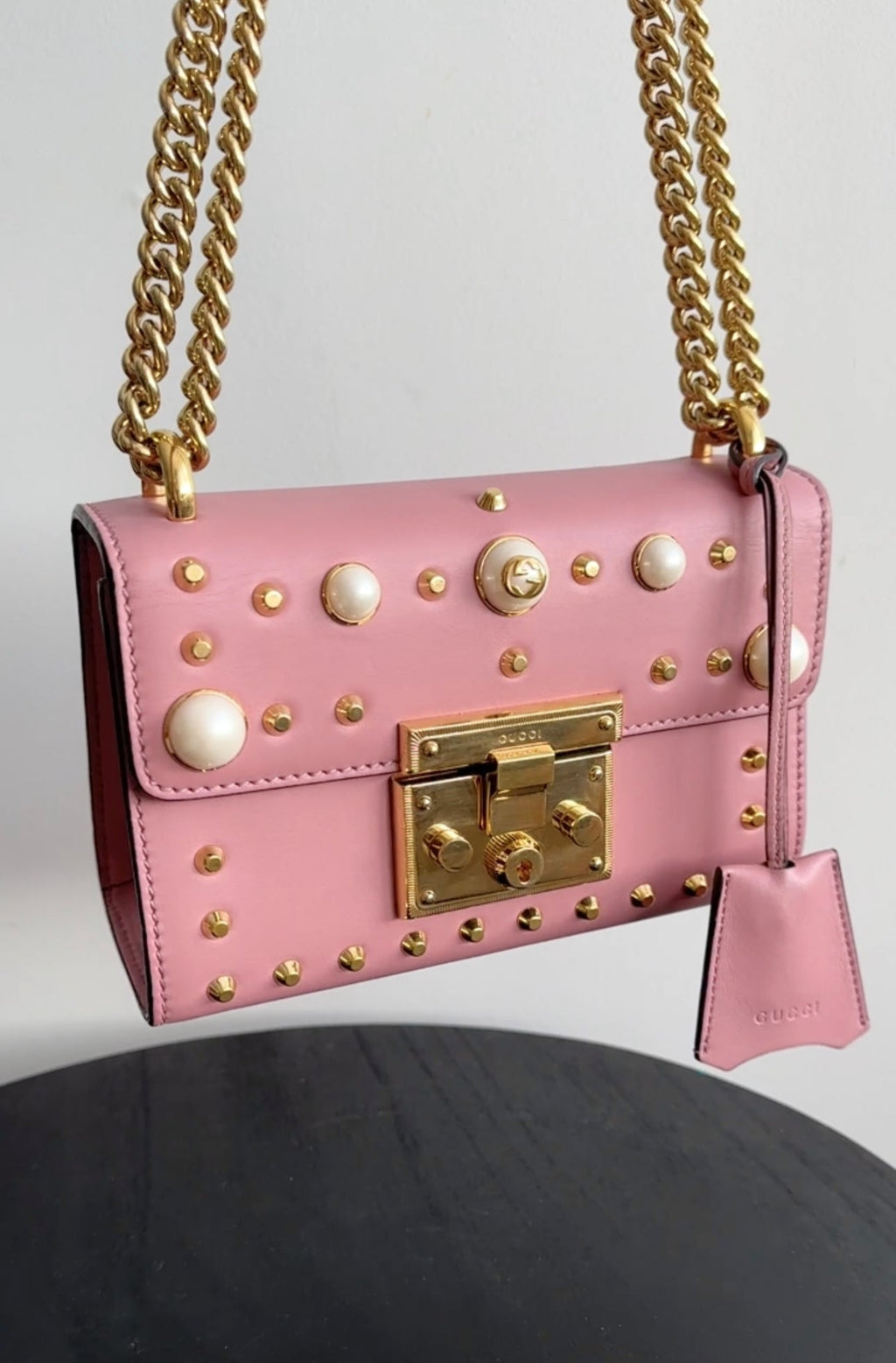 Gucci Small Quartz Pink Pearly Padlock Chain Bag