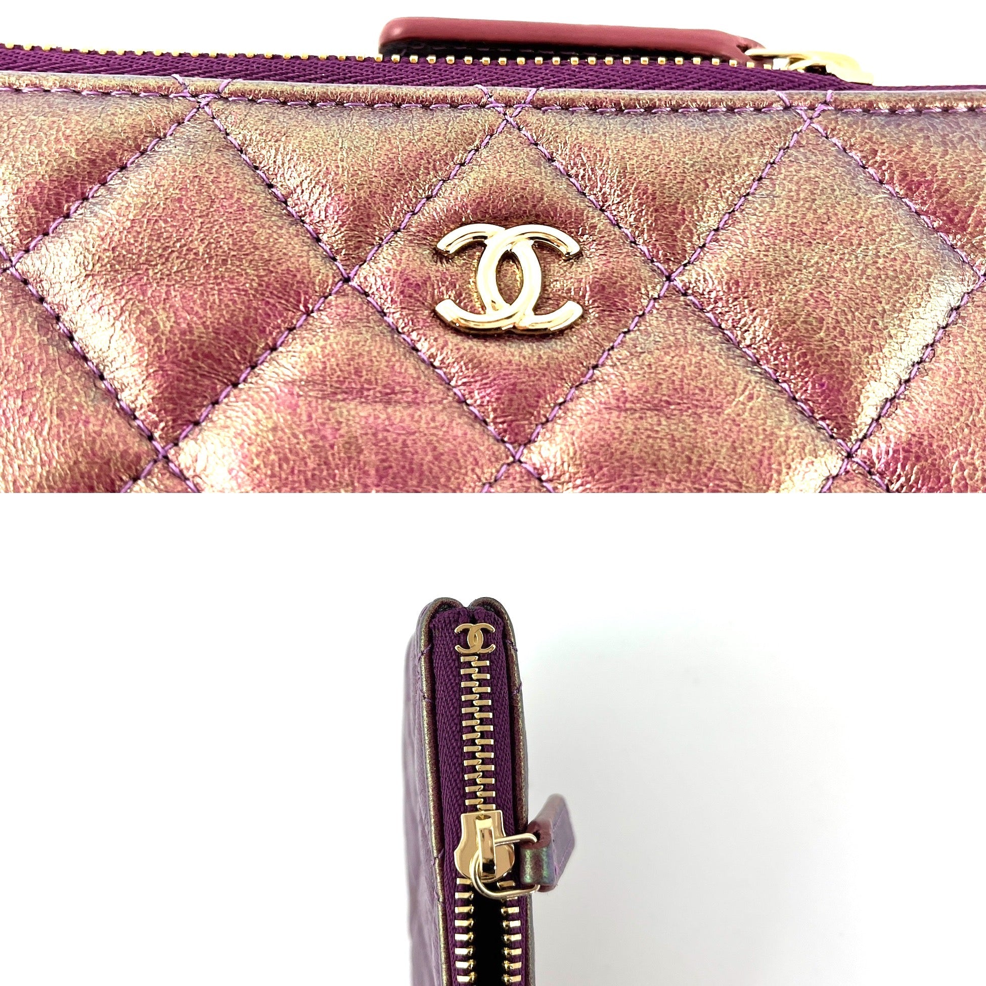 CHANEL Iridescent Purple 2020 Small Quilted Zip Pouch O Case
