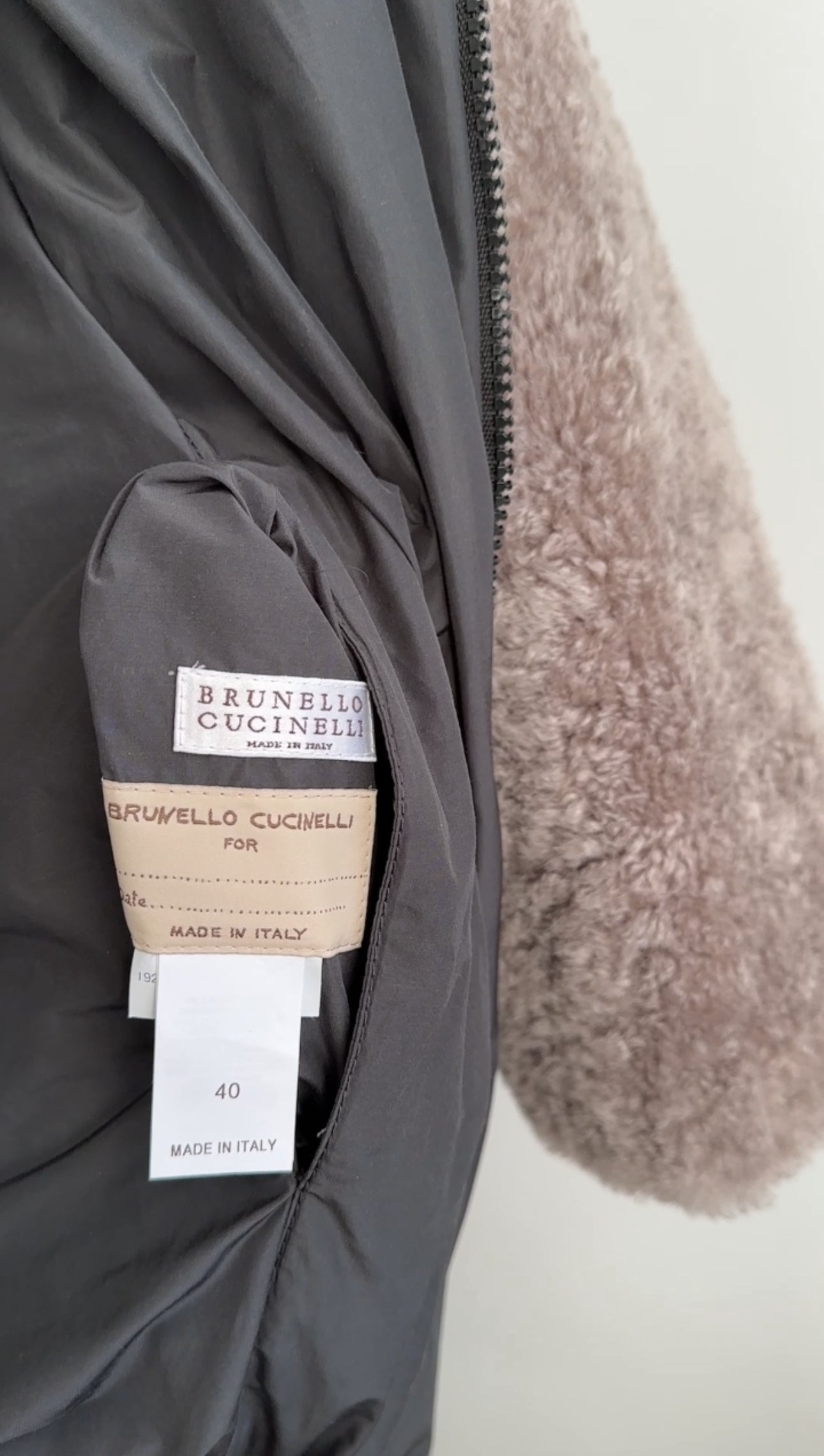 Brunello Cucinelli Charcoal Grey / Taupe Shearling Reversible Zip Coat - IT40 / 4