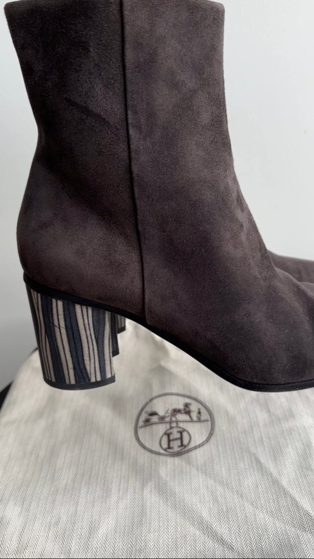 Hermes Dark Brown Suede Block Heel Ankle Boot - 40