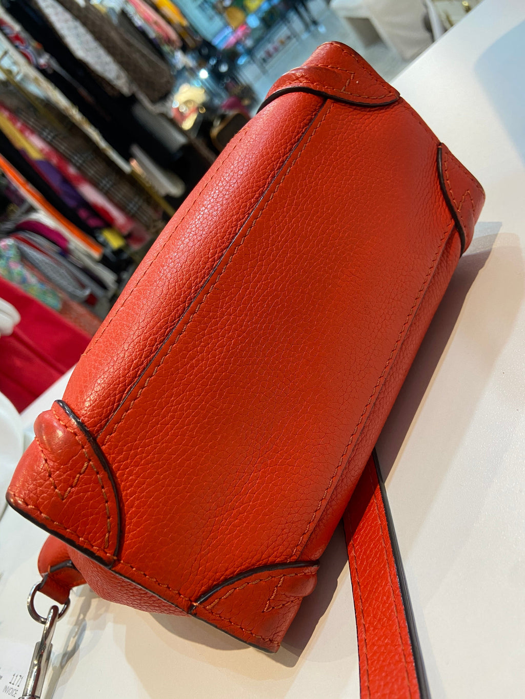 CÉLINE DRUMMED CALFSKIN LEATHER NANO LUGGAGE BAG
