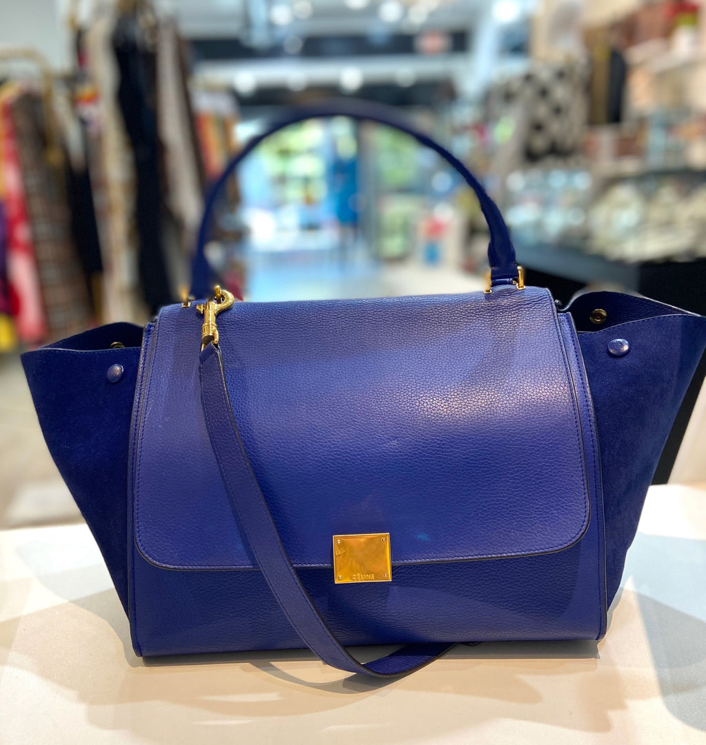 CÉLINE DRUMMED CALFSKIN SUEDE TRAPEZE MEDIUM SHOULDER BAG