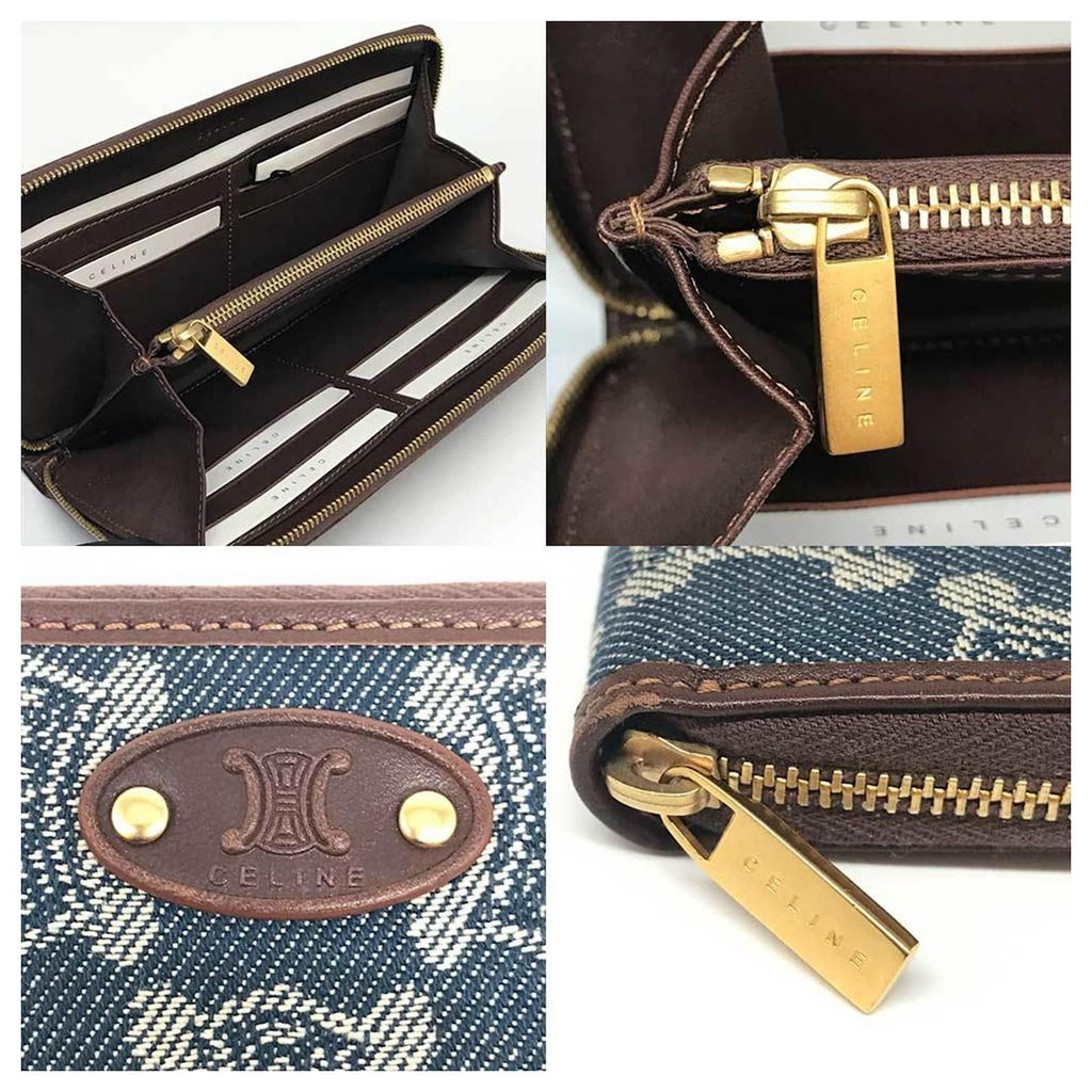 CÉLINE VINTAGE MACADAM ROUND ZIP LONG WALLET – DENIM INDIGO