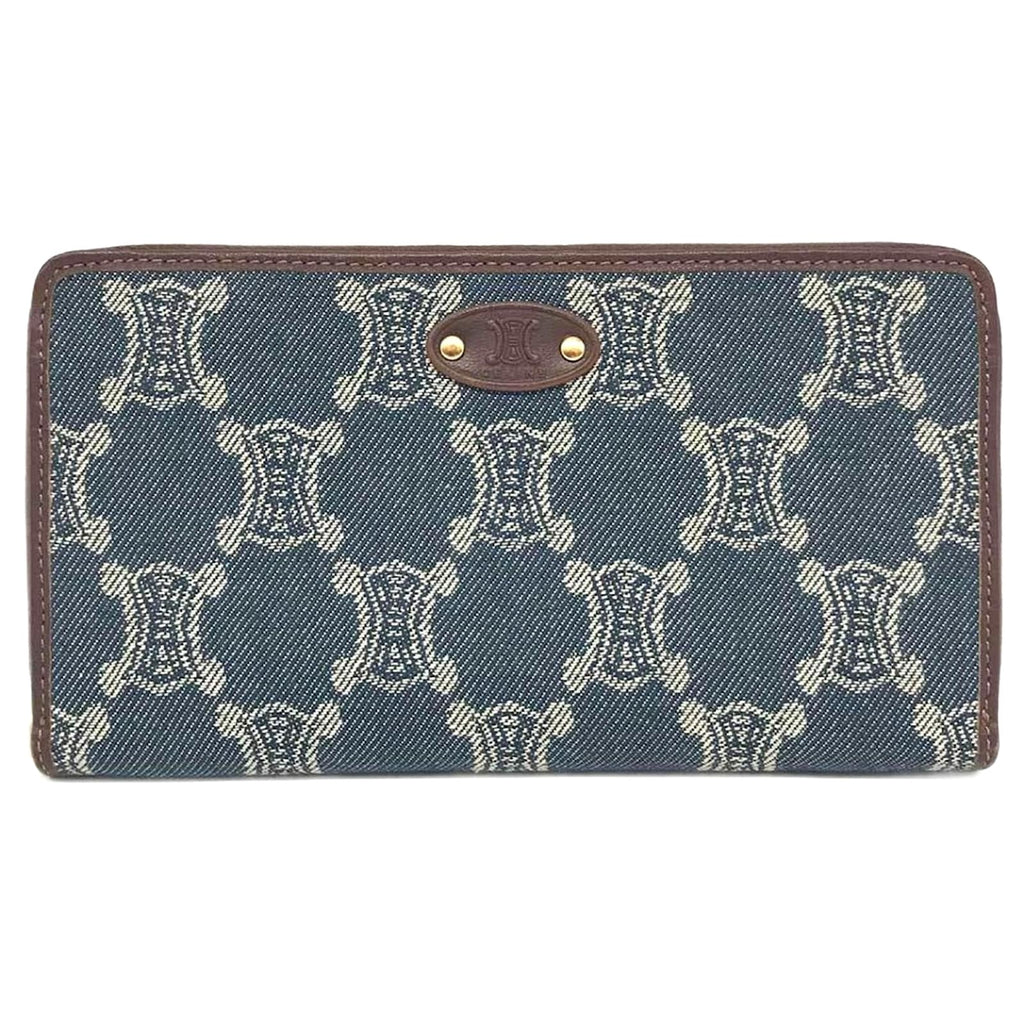 CÉLINE VINTAGE MACADAM ROUND ZIP LONG WALLET – DENIM INDIGO