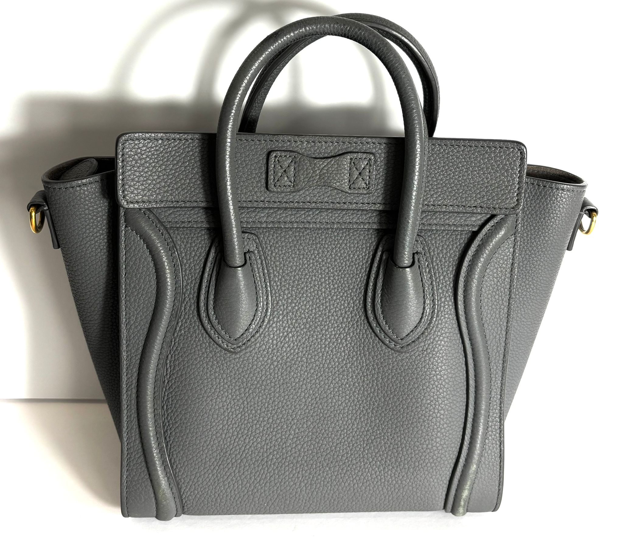 CÉLINE DRUMMED CALFSKIN LEATHER NANO LUGGAGE SHOPPER BAG