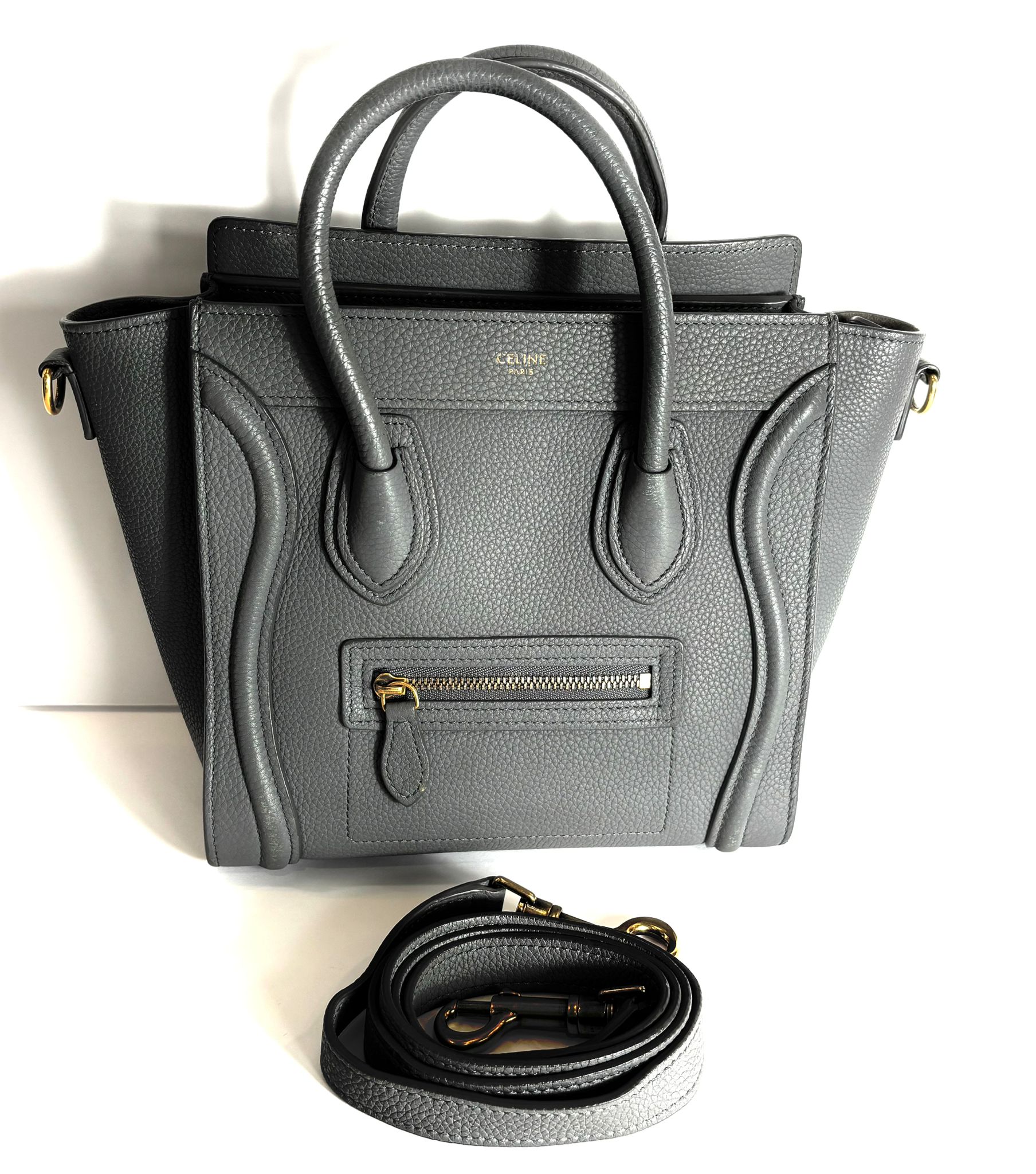 CÉLINE DRUMMED CALFSKIN LEATHER NANO LUGGAGE SHOPPER BAG