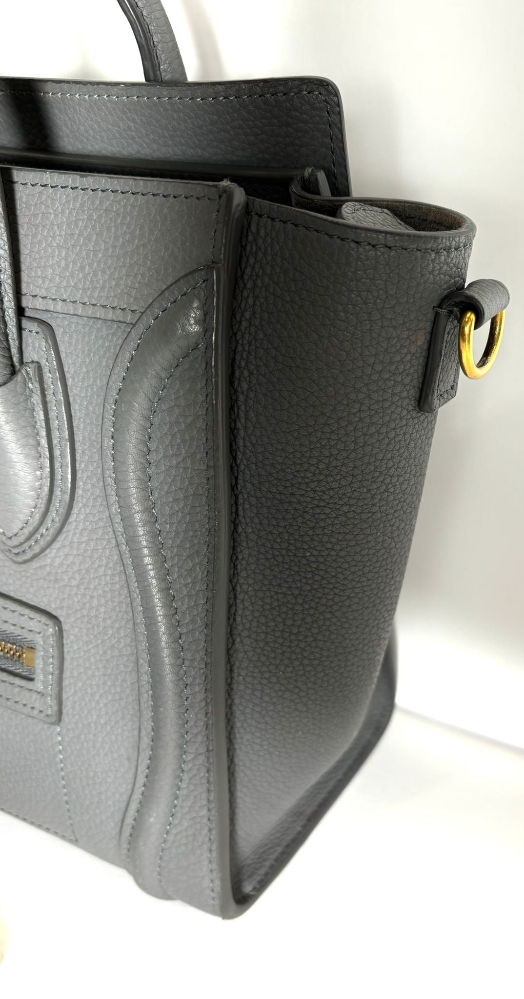 CÉLINE DRUMMED CALFSKIN LEATHER NANO LUGGAGE SHOPPER BAG