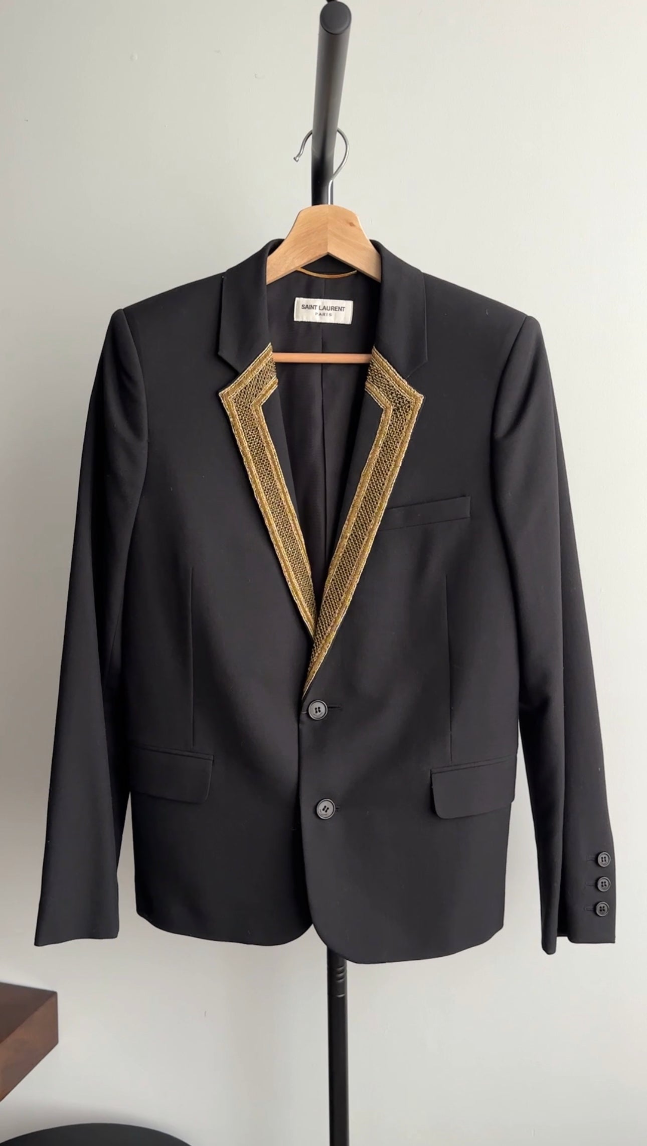 Saint Laurent Black Blazer with Gold Metallic Embroidery - 6