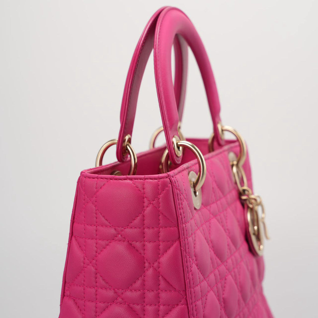Christian Dior Pink Lady Dior in Cannage Lambskin Leather with Gold Hardware Medium