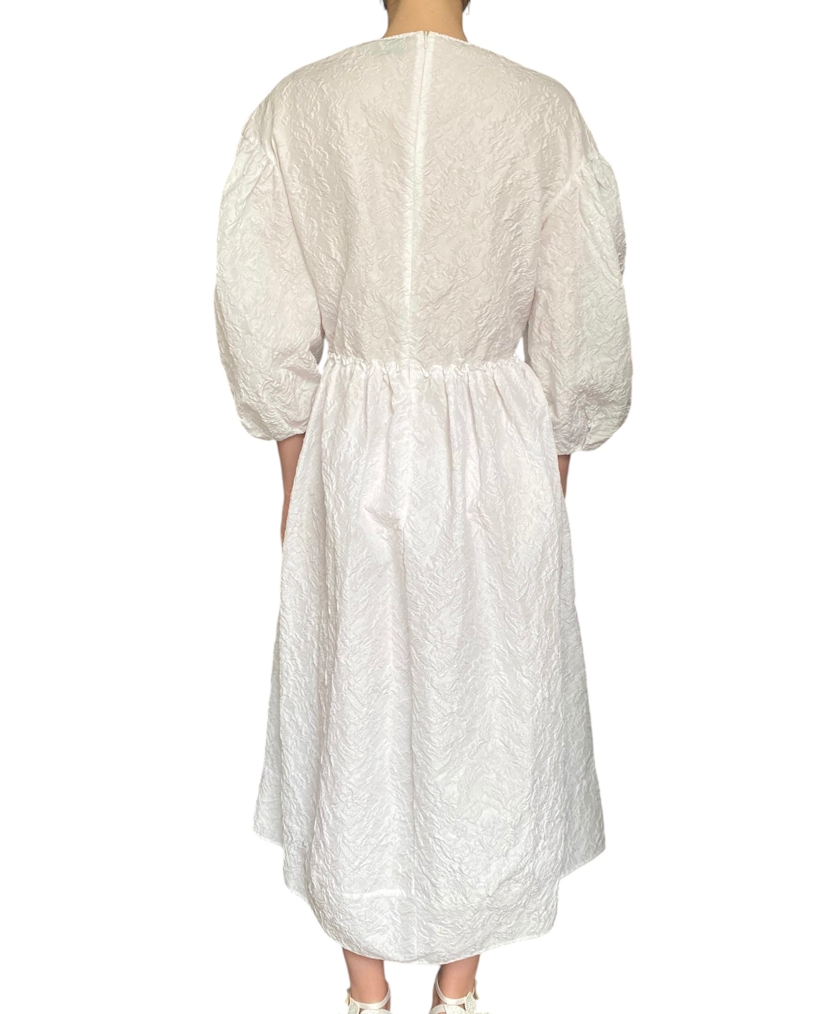 Simone Rocha White Puff Sleeve Cloqué Crewneck Tent Dress - UK 8 / US 4-6