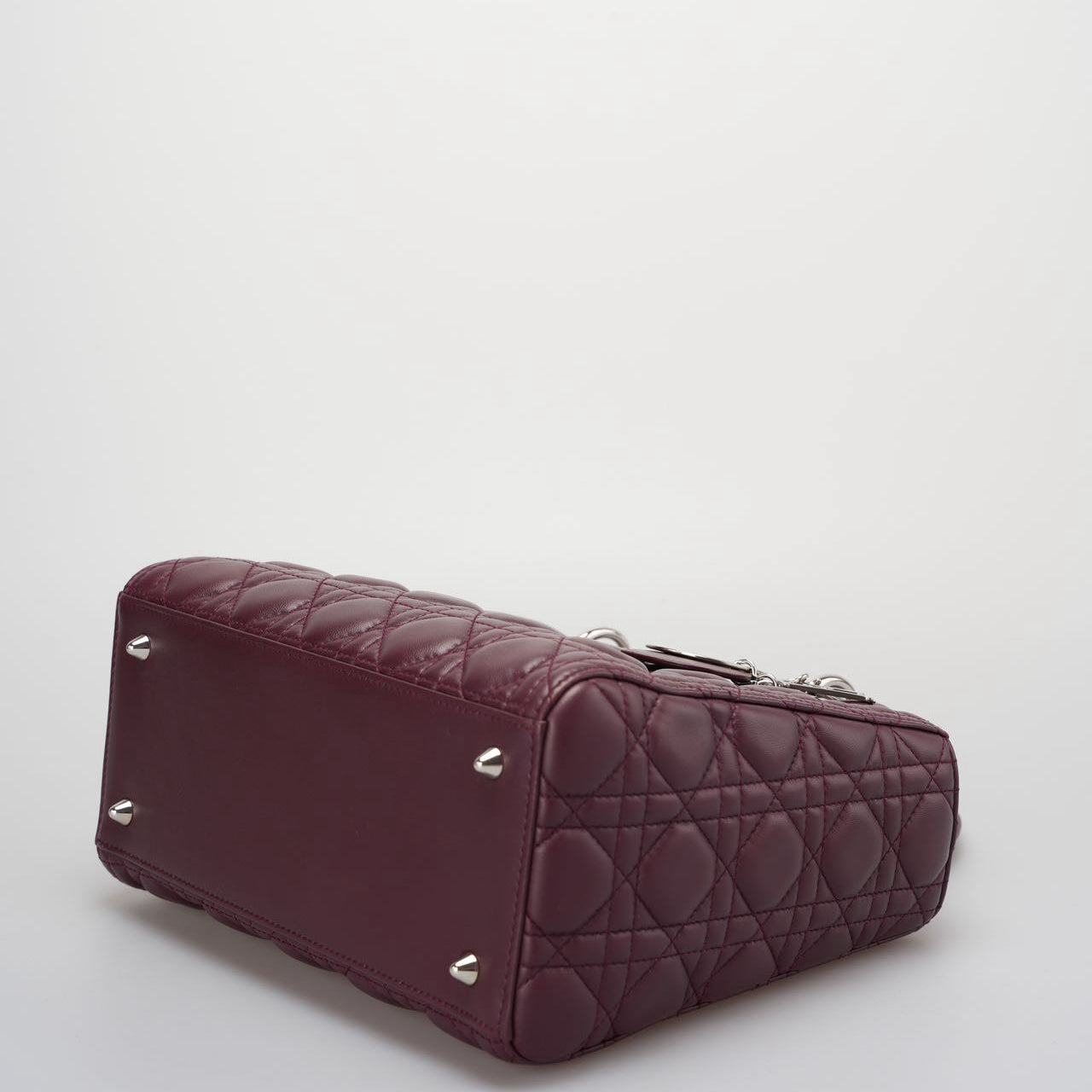 Christian Dior Burgundy Lady Dior Bag in Cannage Lambskin Leather with Silver Hardware Medium LP