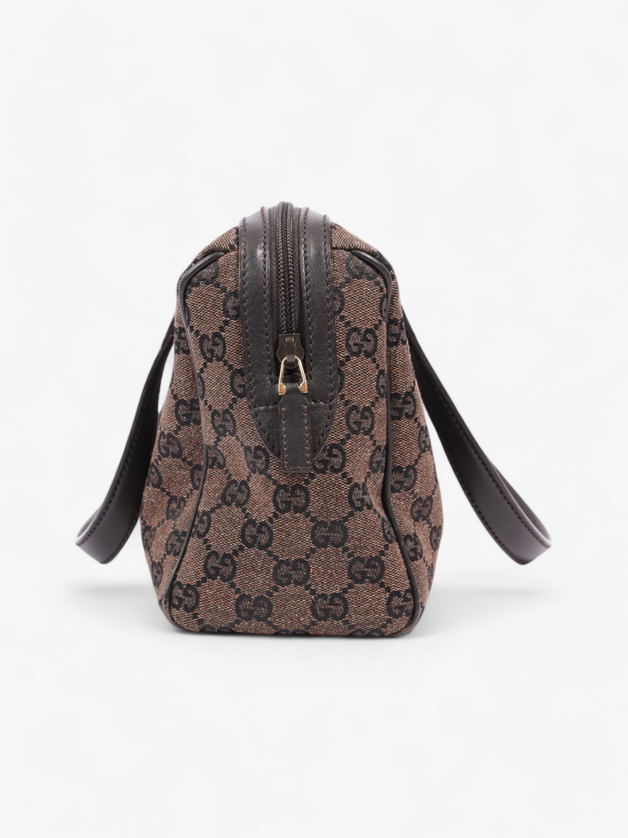 Gucci Gucci Denim Monogram Small Duffle Bag Dark Brown Brown Canvas