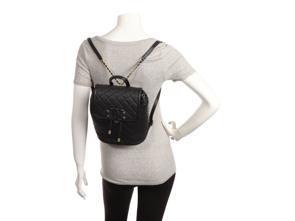 Chanel Black Quilted Caviar CC Filigree Backpack