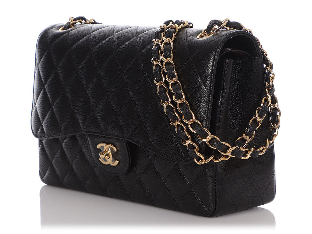 Chanel Jumbo Black Quilted Caviar Classic Double Flap