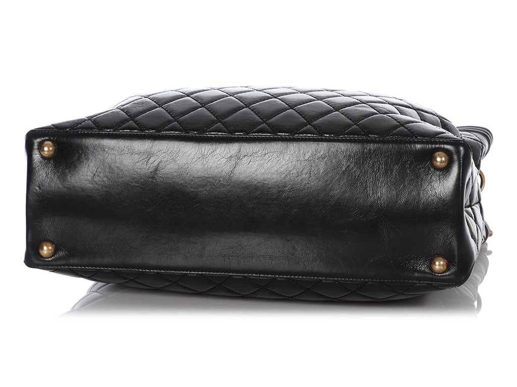 Chanel Large Black Quilted Glazed Calfskin Boy Shopping Tote