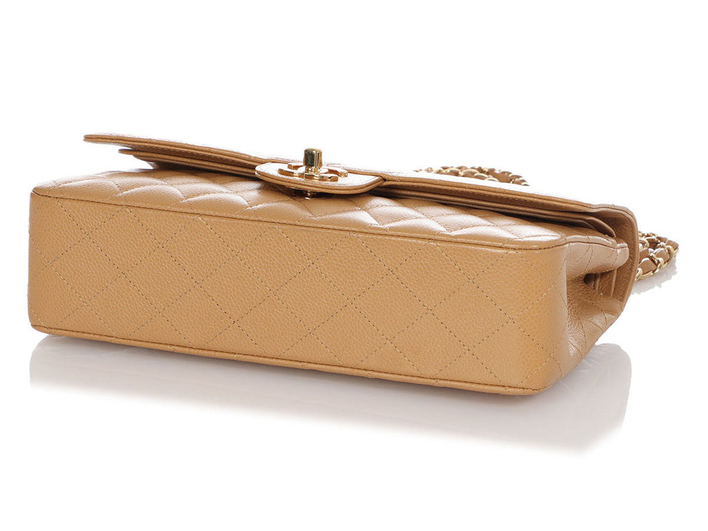 Chanel Medium/Large Beige Quilted Caviar Classic Double Flap