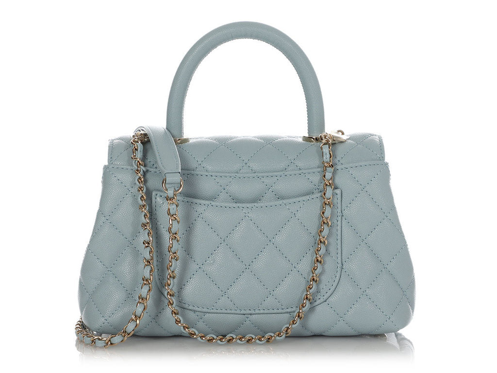 Chanel Mini Light Blue Quilted Caviar Coco Handle