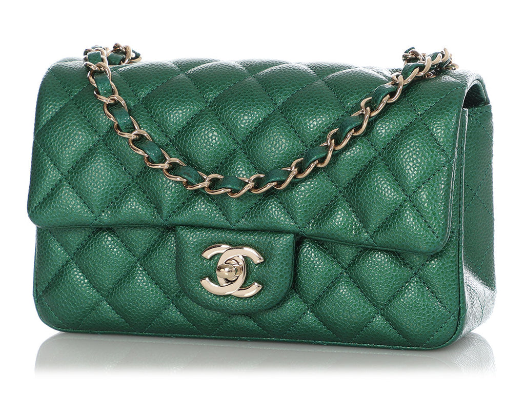 Chanel Mini Green Iridescent Quilted Caviar Rectangular Classic