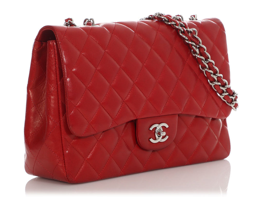 Chanel Jumbo Red Quilted Lambskin Classic Single Flap