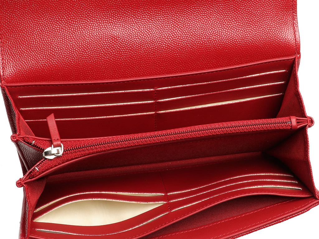 Chanel Red Quilted Caviar Classic Long Wallet