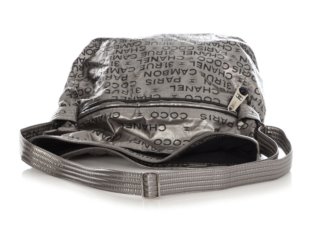 Chanel Silver Logo Fabric Tote