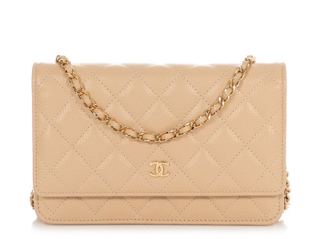 Chanel Beige Quilted Caviar Wallet on Chain WOC