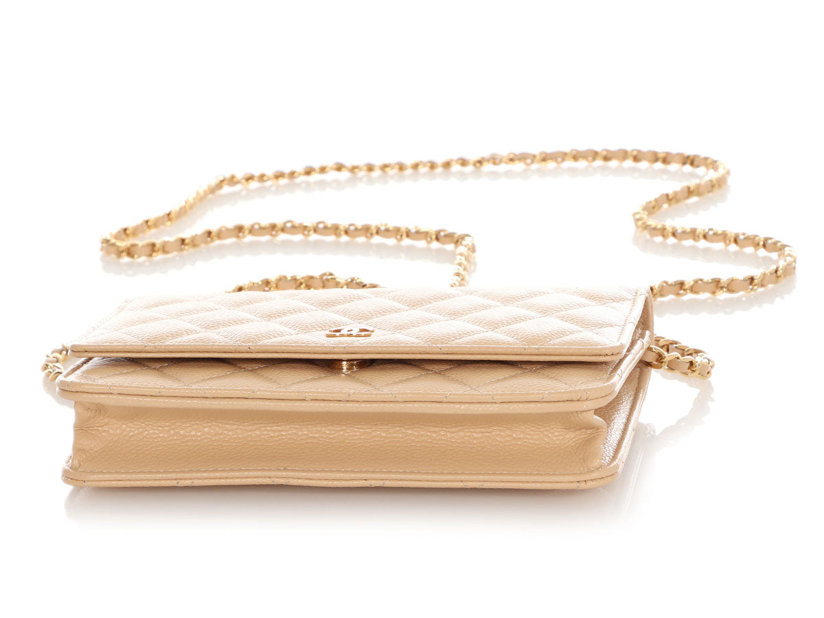 Chanel Beige Quilted Caviar Wallet on Chain WOC