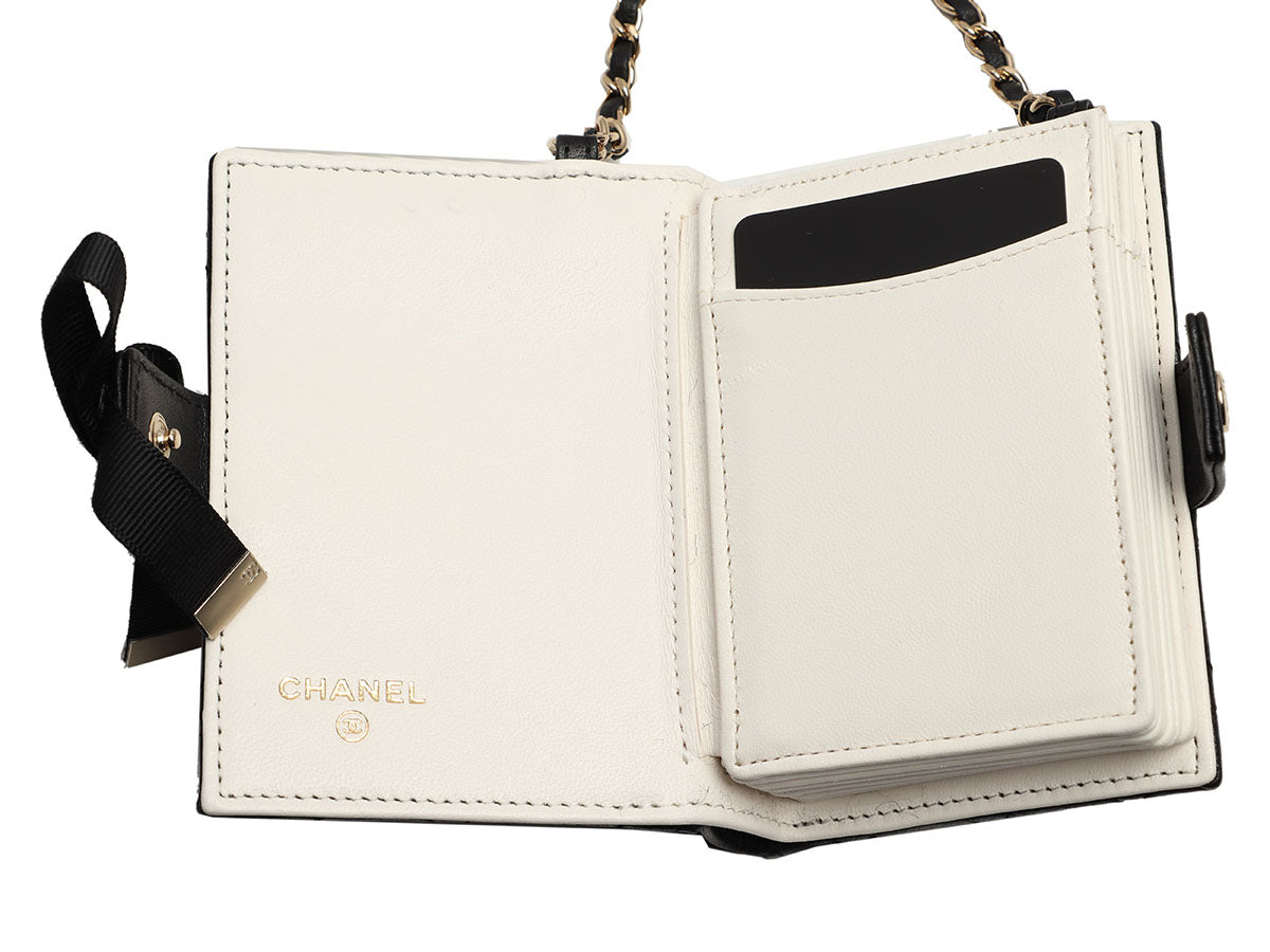 Chanel Black Part-Quilted Lambskin Book  Holder With Chain
