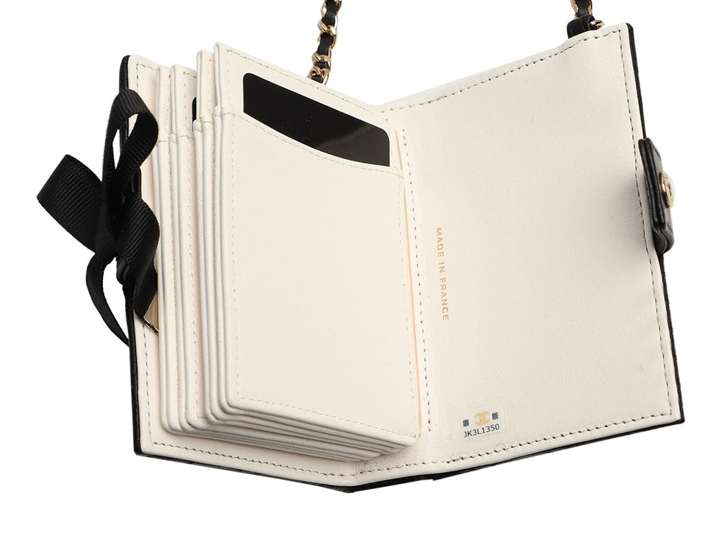 Chanel Black Part-Quilted Lambskin Book  Holder With Chain
