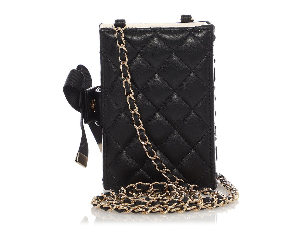 Chanel Black Part-Quilted Lambskin Book  Holder With Chain