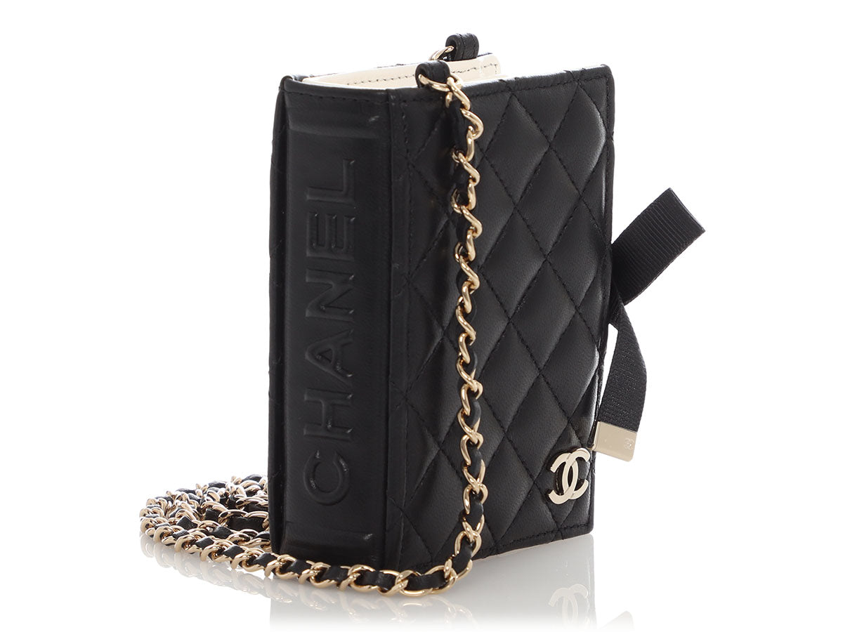 Chanel Black Part-Quilted Lambskin Book  Holder With Chain