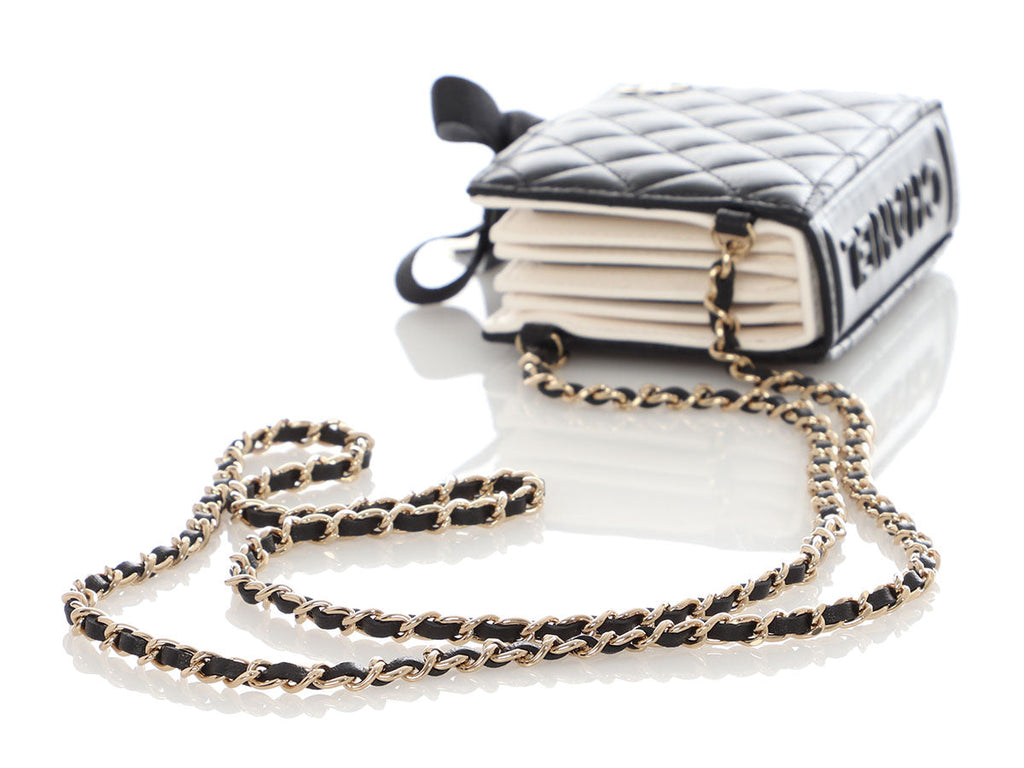 Chanel Black Part-Quilted Lambskin Book  Holder With Chain