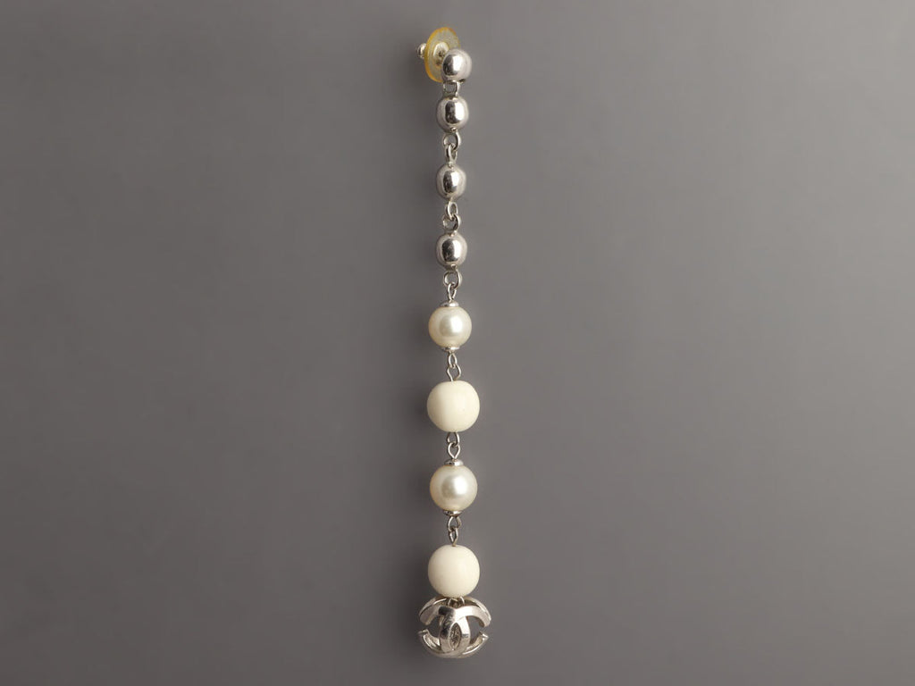 Chanel Long Beads and Pearls Logo Pierced Drop Earrings