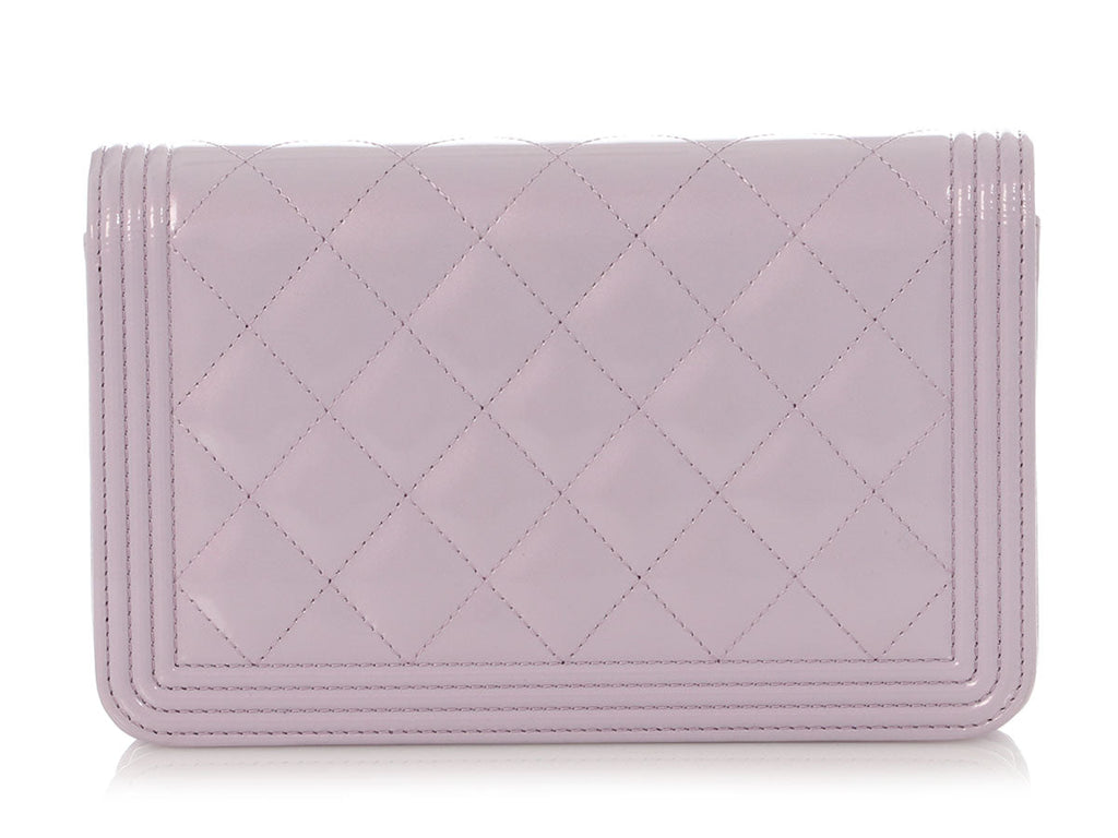 Chanel Lilac Metallic Patent Boy Wallet On Chain
