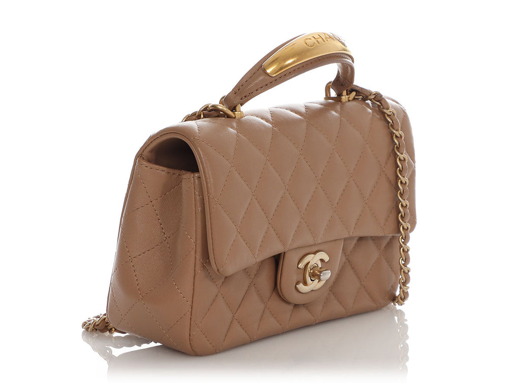 Chanel Mini Beige Quilted Lambskin Top Handle
