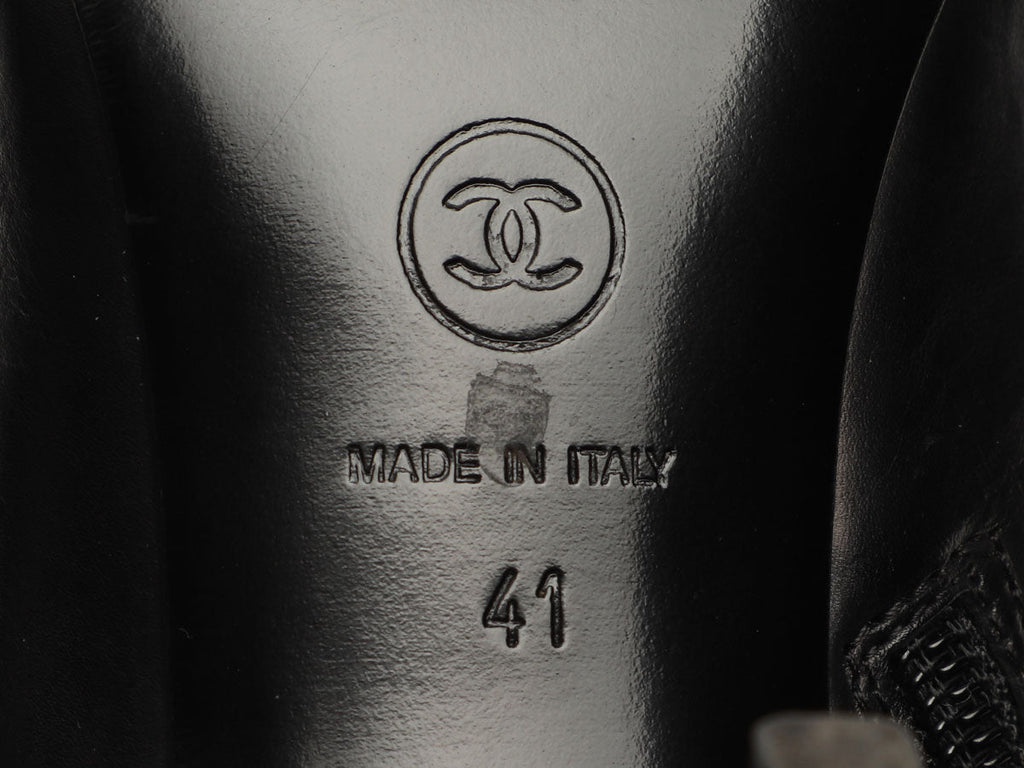 Chanel Black Metal Capped-Toe Booties